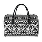 White And Black Aztec Pattern Print Leather Duffle Bag
