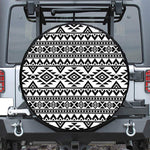 White And Black Aztec Pattern Print Leather Spare Tire Cover