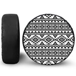 White And Black Aztec Pattern Print Leather Spare Tire Cover