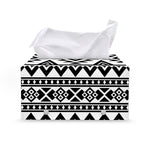 White And Black Aztec Pattern Print Leather Tissue Box Cover