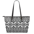 White And Black Aztec Pattern Print Leather Tote Bag With Zipper