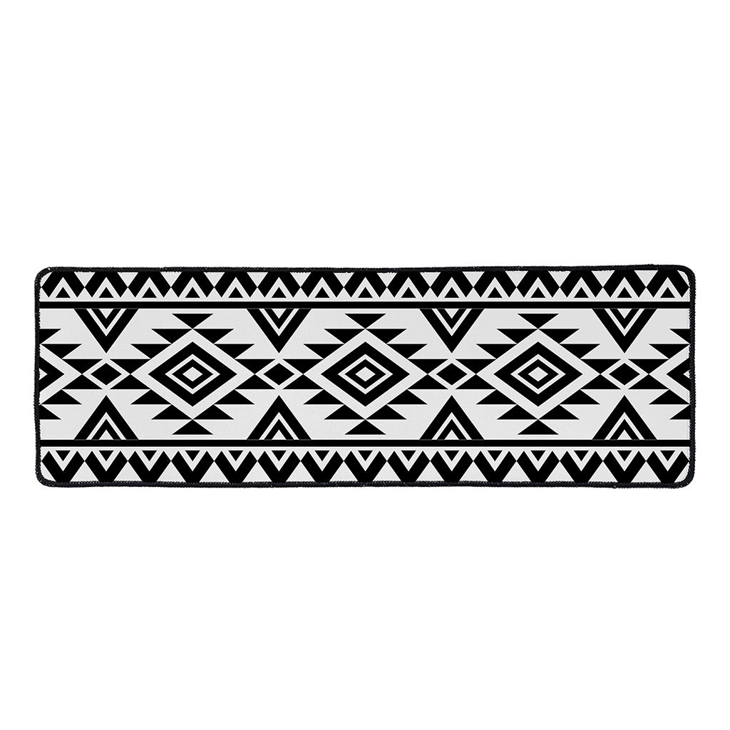 White And Black Aztec Pattern Print Long Kitchen Mat