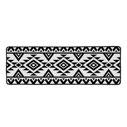 White And Black Aztec Pattern Print Long Kitchen Mat