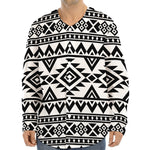 White And Black Aztec Pattern Print Long Sleeve Baseball Jersey