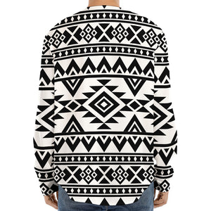 White And Black Aztec Pattern Print Long Sleeve Baseball Jersey