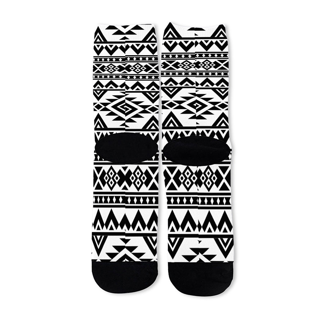 White And Black Aztec Pattern Print Long Socks