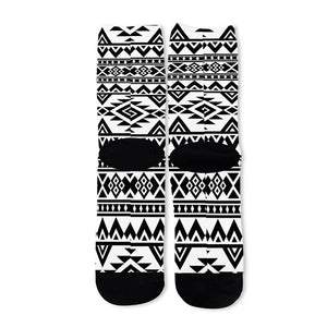 White And Black Aztec Pattern Print Long Socks