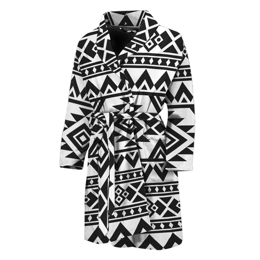 White And Black Aztec Pattern Print Men's Bathrobe