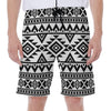 White And Black Aztec Pattern Print Men's Beach Shorts