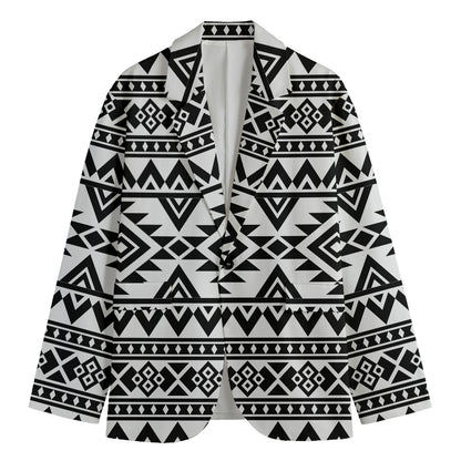 White And Black Aztec Pattern Print Men's Blazer
