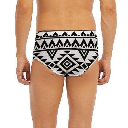 White And Black Aztec Pattern Print Men's Briefs