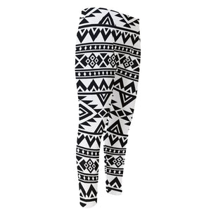 White And Black Aztec Pattern Print Men's Compression Pants