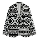 White And Black Aztec Pattern Print Men's Cotton Blazer