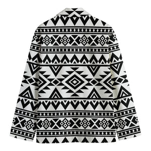 White And Black Aztec Pattern Print Men's Cotton Blazer