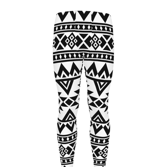 White And Black Aztec Pattern Print Men's leggings