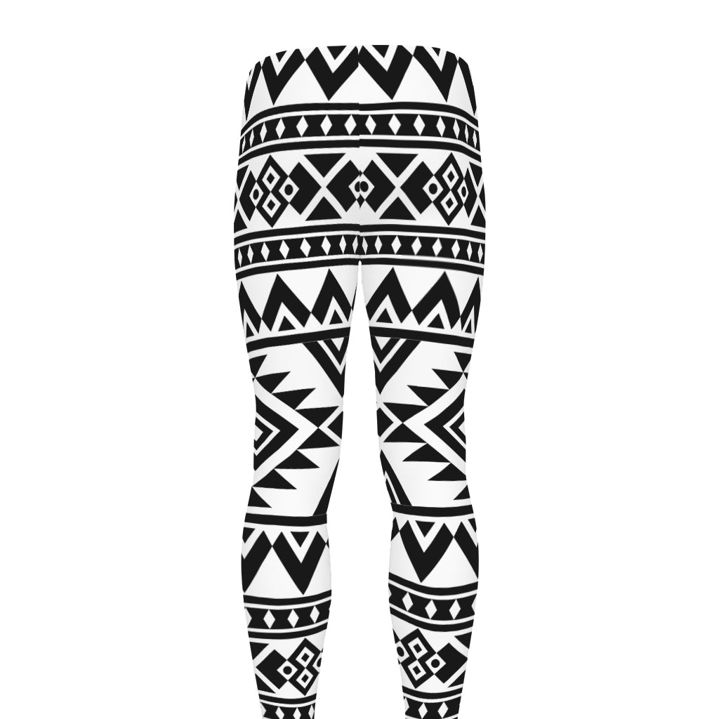 White And Black Aztec Pattern Print Men's leggings