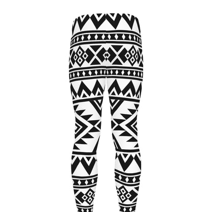 White And Black Aztec Pattern Print Men's leggings