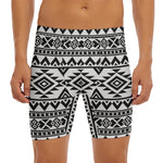 White And Black Aztec Pattern Print Men's Long Boxer Briefs