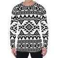 White And Black Aztec Pattern Print Men's Long Sleeve T-Shirt