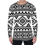 White And Black Aztec Pattern Print Men's Long Sleeve T-Shirt