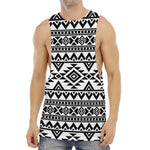 White And Black Aztec Pattern Print Men's Muscle Tank Top