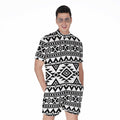 White And Black Aztec Pattern Print Men's Romper