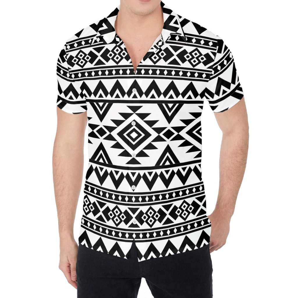 White And Black Aztec Pattern Print Men's Shirt