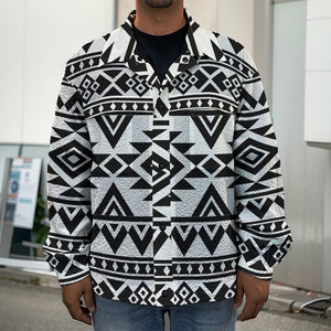 White And Black Aztec Pattern Print Men's Shirt Jacket