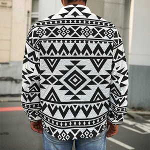 White And Black Aztec Pattern Print Men's Shirt Jacket