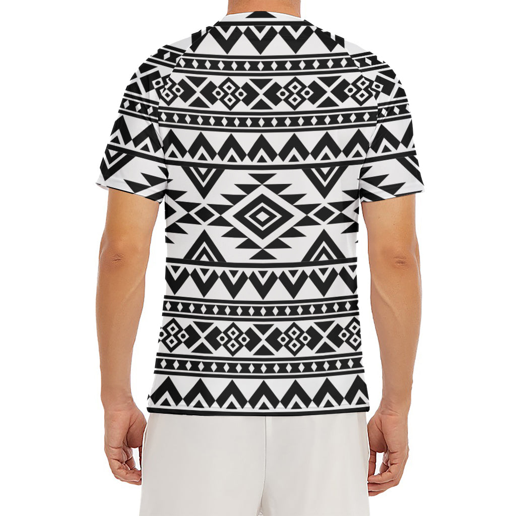 White And Black Aztec Pattern Print Men's Short Sleeve Rash Guard