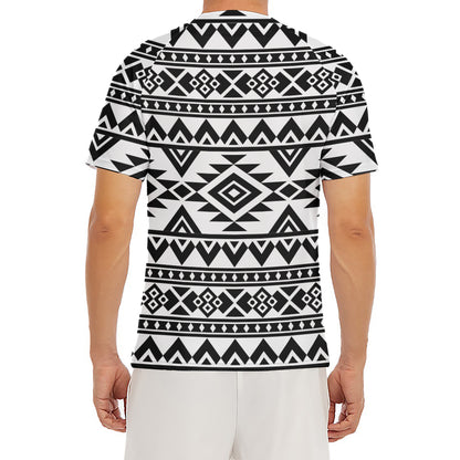 White And Black Aztec Pattern Print Men's Short Sleeve Rash Guard
