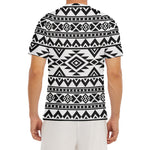 White And Black Aztec Pattern Print Men's Short Sleeve Rash Guard