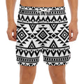 White And Black Aztec Pattern Print Men's Split Running Shorts