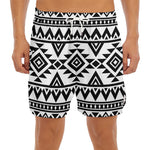 White And Black Aztec Pattern Print Men's Split Running Shorts