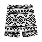 White And Black Aztec Pattern Print Men's Sports Shorts