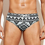 White And Black Aztec Pattern Print Men's Swim Briefs