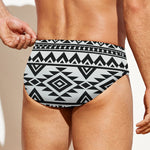 White And Black Aztec Pattern Print Men's Swim Briefs