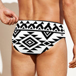 White And Black Aztec Pattern Print Men's Swim Briefs