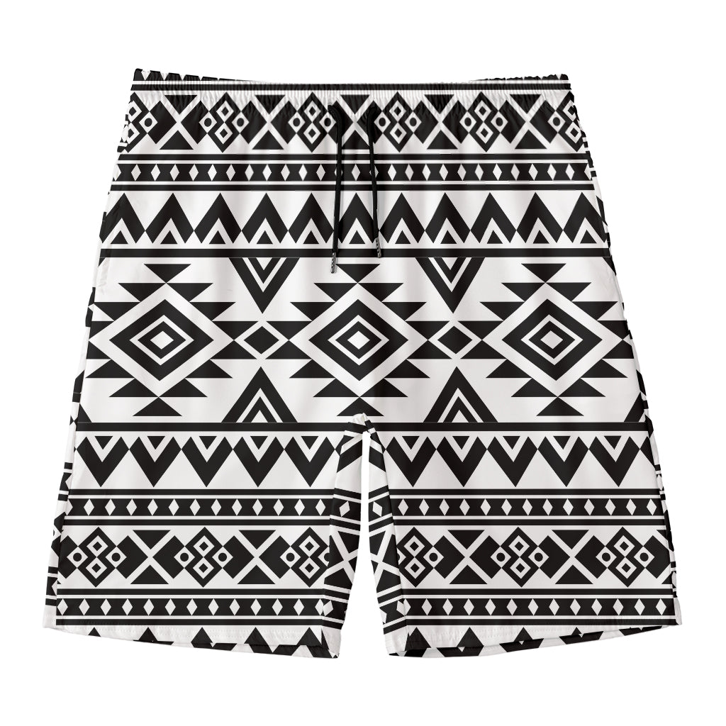 White And Black Aztec Pattern Print Men's Swim Trunks