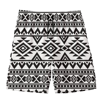 White And Black Aztec Pattern Print Men's Swim Trunks