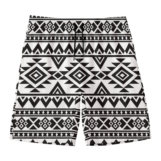 White And Black Aztec Pattern Print Men's Swim Trunks