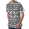 White And Black Aztec Pattern Print Men's Velvet T-Shirt