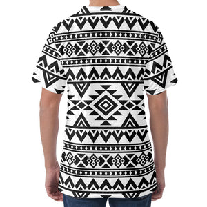 White And Black Aztec Pattern Print Men's Velvet T-Shirt