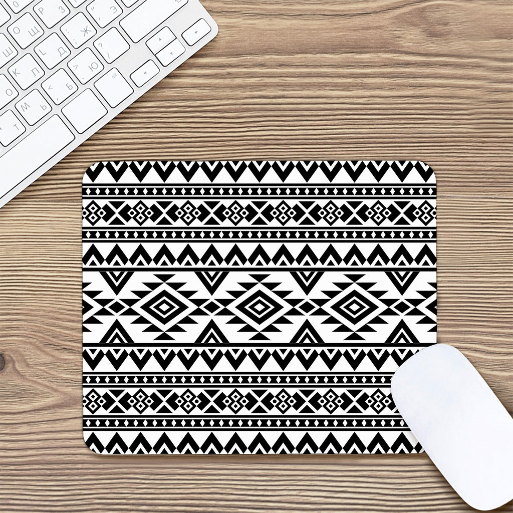 White And Black Aztec Pattern Print Mouse Pad