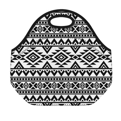 White And Black Aztec Pattern Print Neoprene Lunch Bag