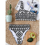 White And Black Aztec Pattern Print One Shoulder Bikini Top