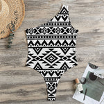 White And Black Aztec Pattern Print One Shoulder Bodysuit