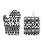 White And Black Aztec Pattern Print Oven Mitt And Pot Holder Set
