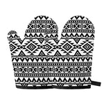 White And Black Aztec Pattern Print Oven Mitts