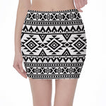 White And Black Aztec Pattern Print Pencil Mini Skirt